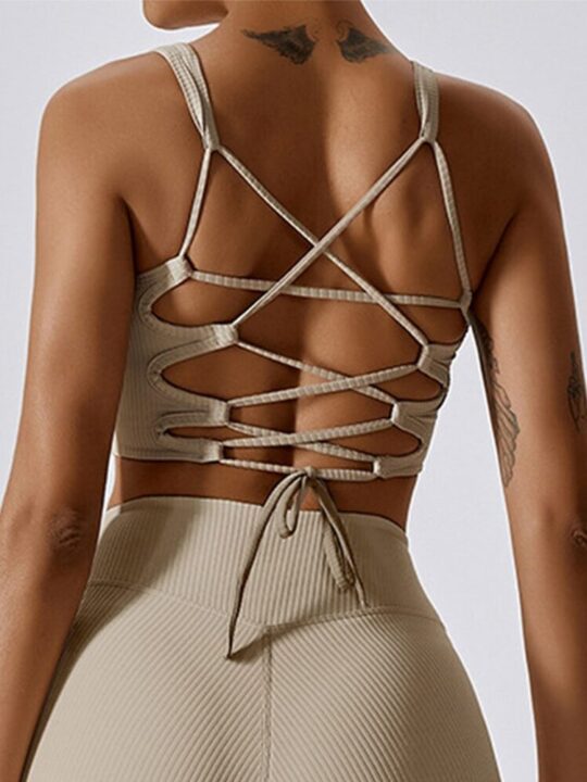 Sensuous Ribbed Open-Back Strappy Workout Bra V2 - Feel the Heat of the Moment!