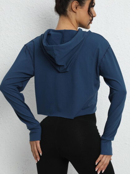 Womens Sexy Long Sleeve Cropped Hoodie Top for Athletic Activities