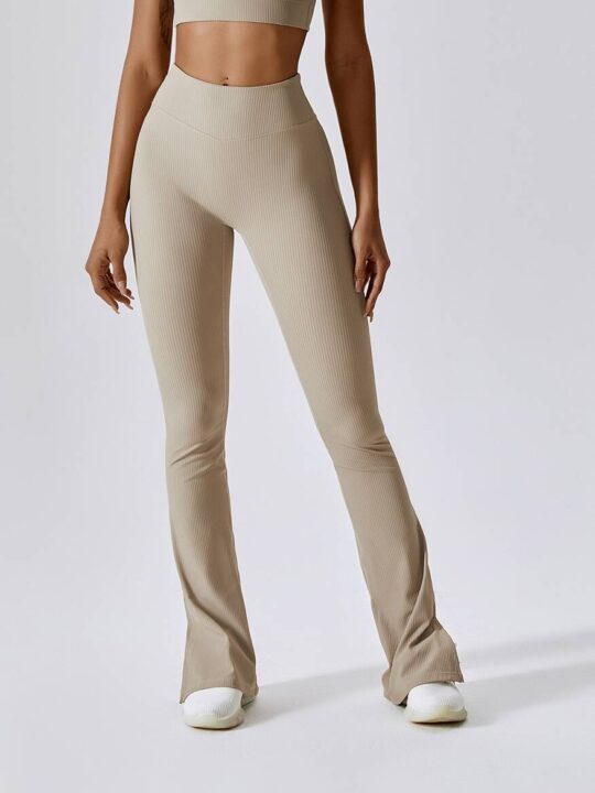 Luxurious High-Rise Ribbed Flared Leg Leggings