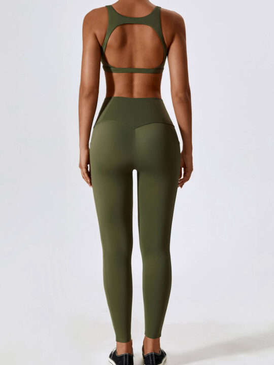 Backless Padded Sports Bra & High Waist Leggings Set