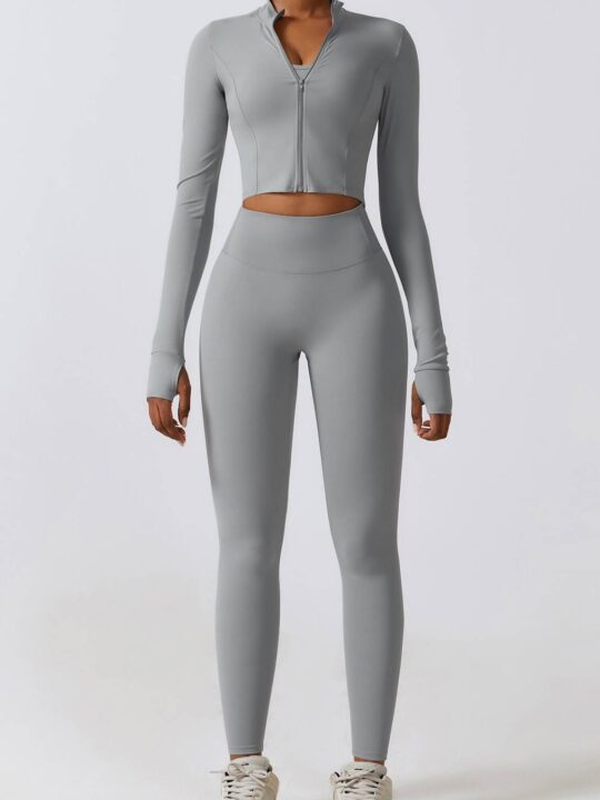 3-Piece Set - Coat, Push-Up Sports Bra & High-Waist Scrunch Butt Pants