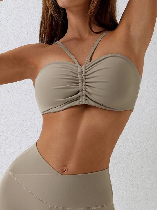Seductive Adjustable Spaghetti Strap Push-Up Sports Bra - Enhances Bust & Supports for Exercise & Fitness