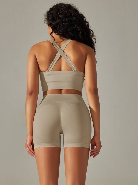 Sexy Crossback Sports Bra & High-Waisted Shorts Set for Women - Perfect for Working Out & Lounging Around!