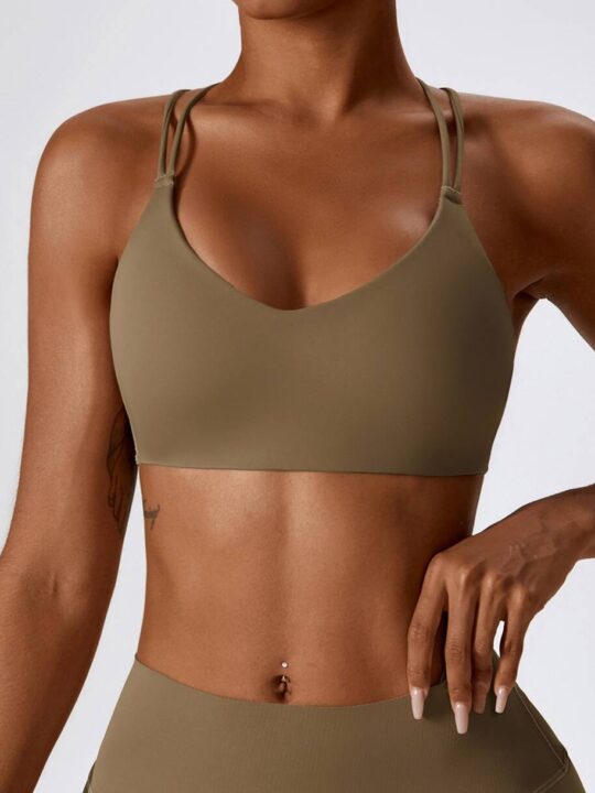 Womens Double Strap Crossback V2 Sports Bra - Ultra Thin Supportive Athletic Apparel for Active Ladies