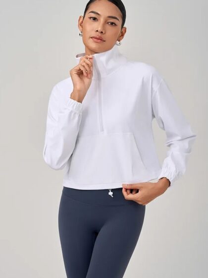 Ladies Autumn Half-Zip Yoga Jacket with Pockets - Feminine Fit & Stylish Design