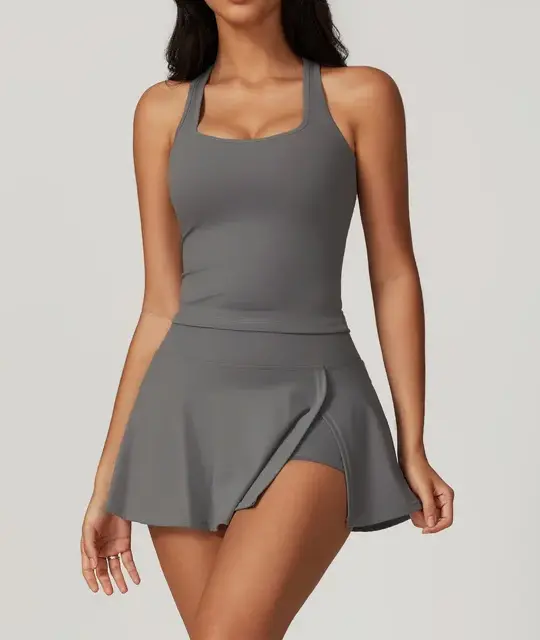 Effortless Elegance 2-Piece Outfit Set – Racerback Crop Top & High Waist Skort