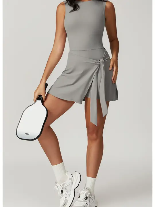 Wrap Tie Skort Yoga Romper Seamless Compression One Piece Gym Dress