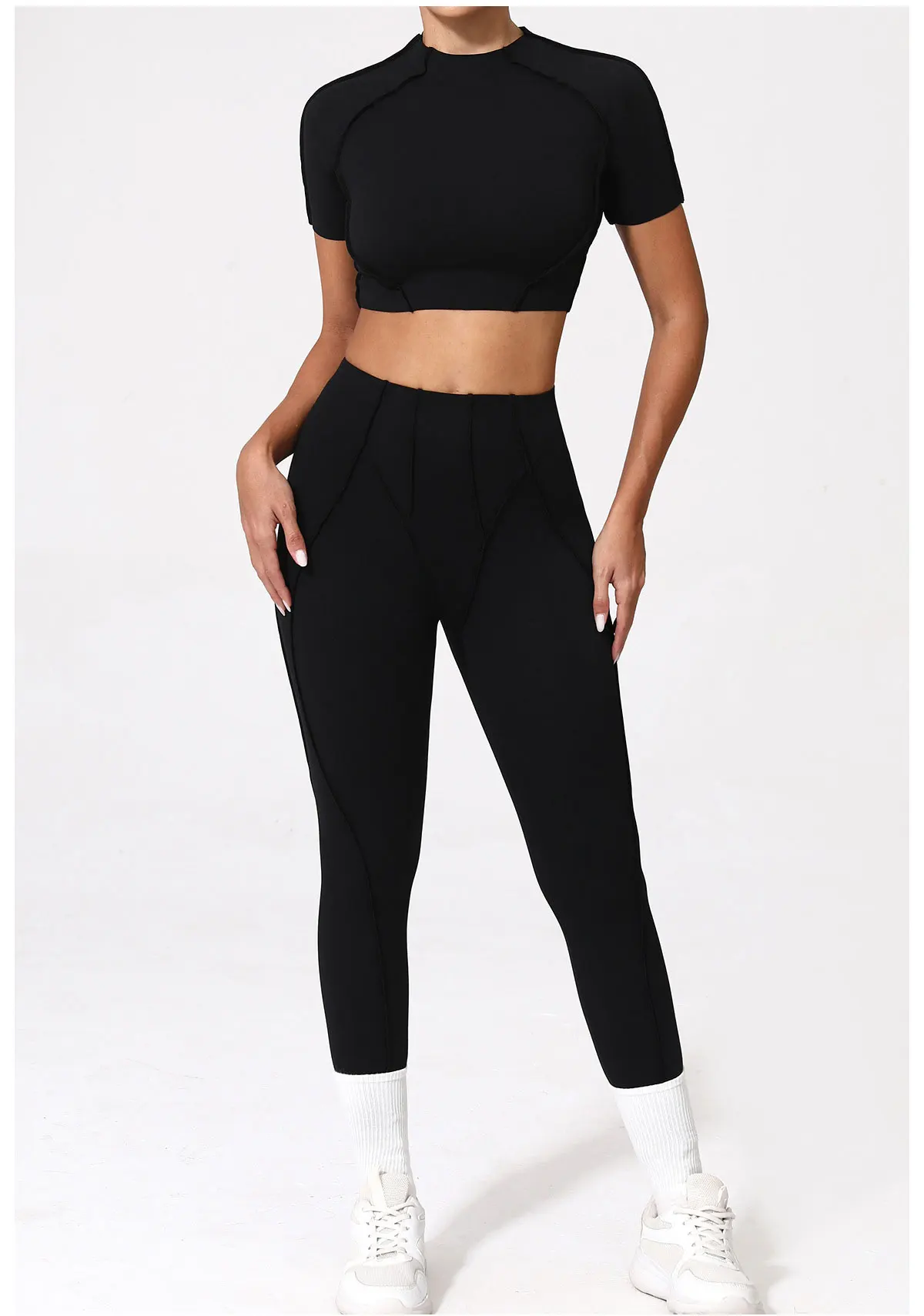 Empower Your Workout with These Versatile Womens Fitness Sets: Yoga Suit, Tracksuit, and Sportswear with Short Sleeves, High Waist Leggings, and Stylish Gym Clothing