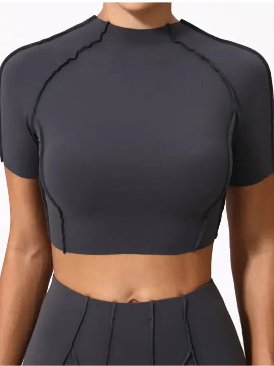 New Women Running Sports T Shirt Summer Workout Short Sleeve Round Neck Breathable Stretchy Gym Yoga Slim Fitness Active Top Tee
