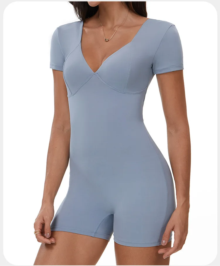 Sculpted Seamless Yoga Romper with Open Back and Ruched Detail for Women - Image 10