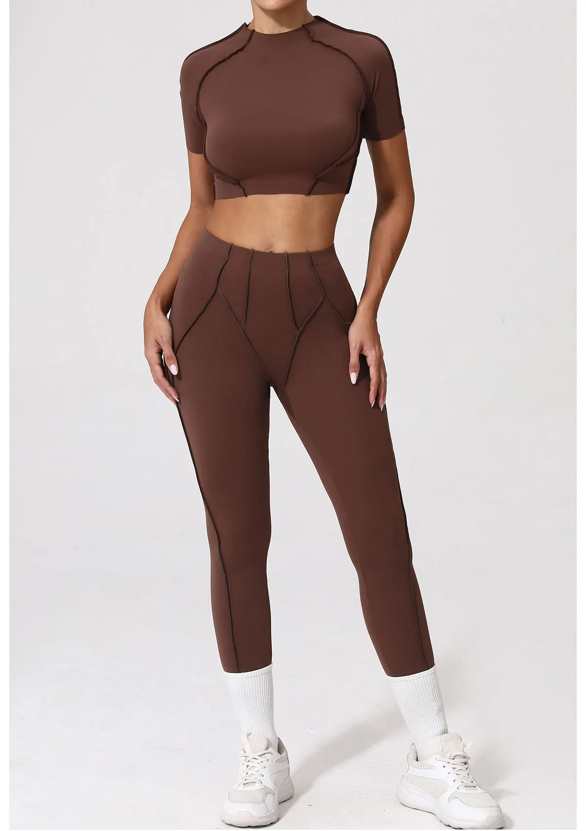 Unleash Your Inner Goddess with our Alluring Fitness Suit Yoga Sets: The Ultimate Sportswear for Womens Workouts! Embrace the Sensuality of Short Sleeves, High Waist Leggings, and Gym-Ready Perfection in