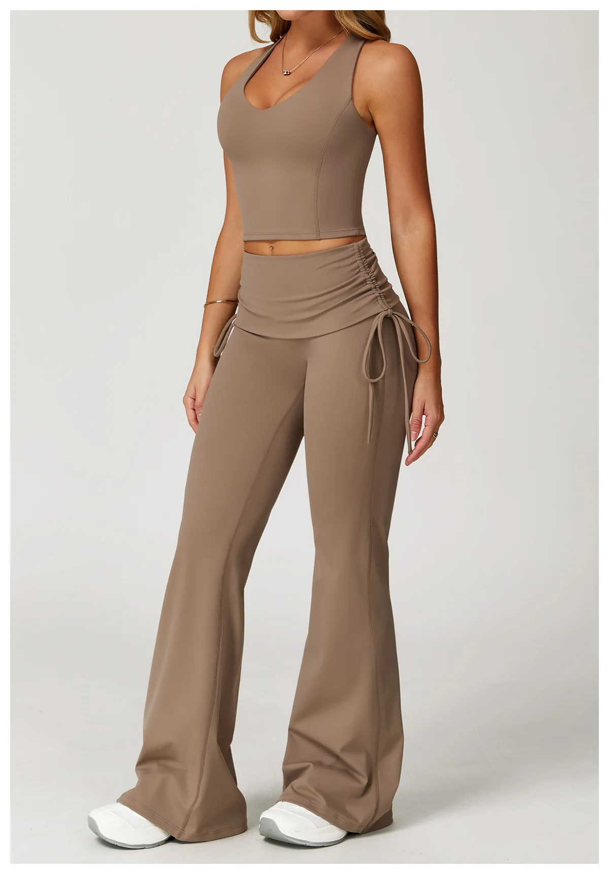 Seamless Flare Yoga Set Two Piece Halter Crop and Foldover Waist Leggings - Image 9