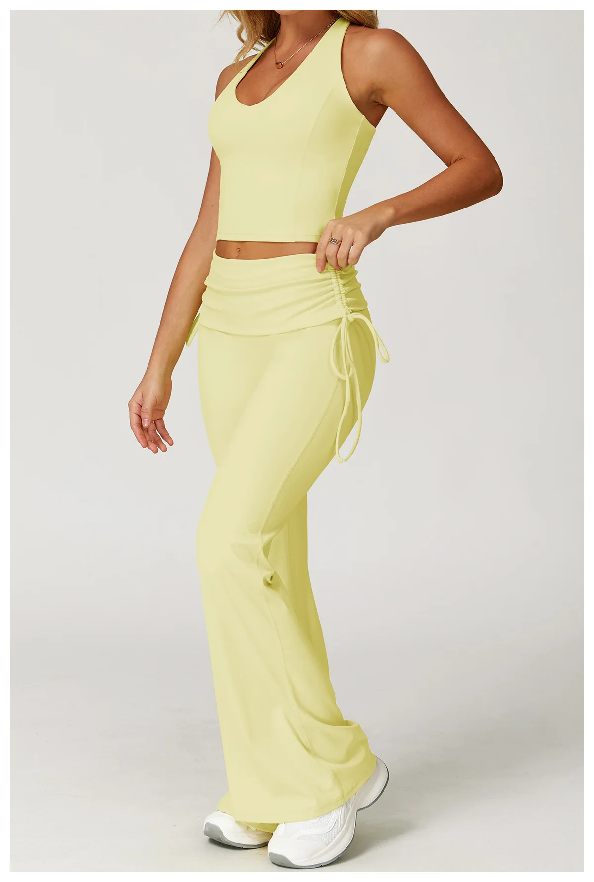 Seamless Flare Yoga Set Two Piece Halter Crop and Foldover Waist Leggings - Image 5