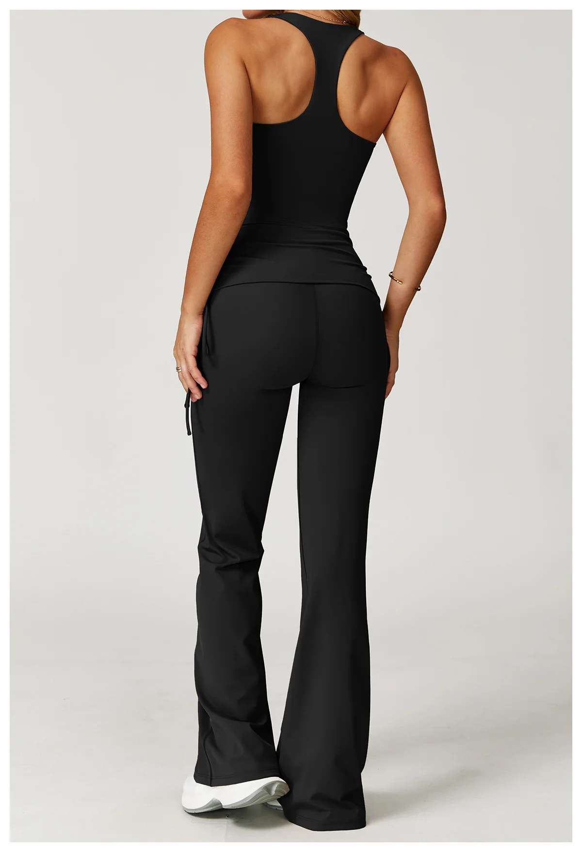 Seamless Flare Yoga Set Two Piece Halter Crop and Foldover Waist Leggings - Image 12