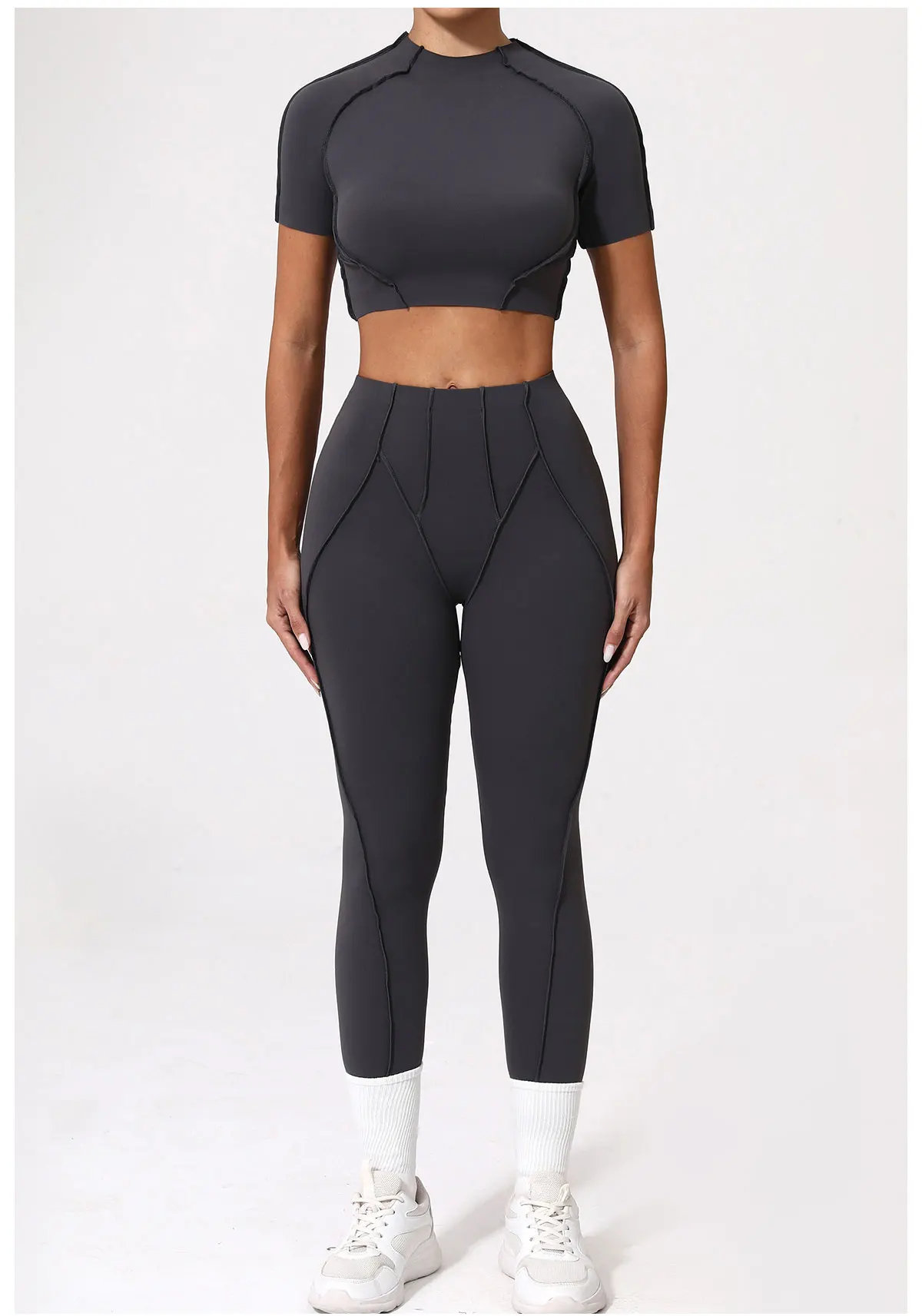 Get Fit and Flirty with Our Sizzling Womens Yoga Set - Perfect for Sporty Babes Looking to Amp Up Their Workout Game! Featuring Short Sleeves, High Waist Leggings, and a Variety of Sportswear Styles for a