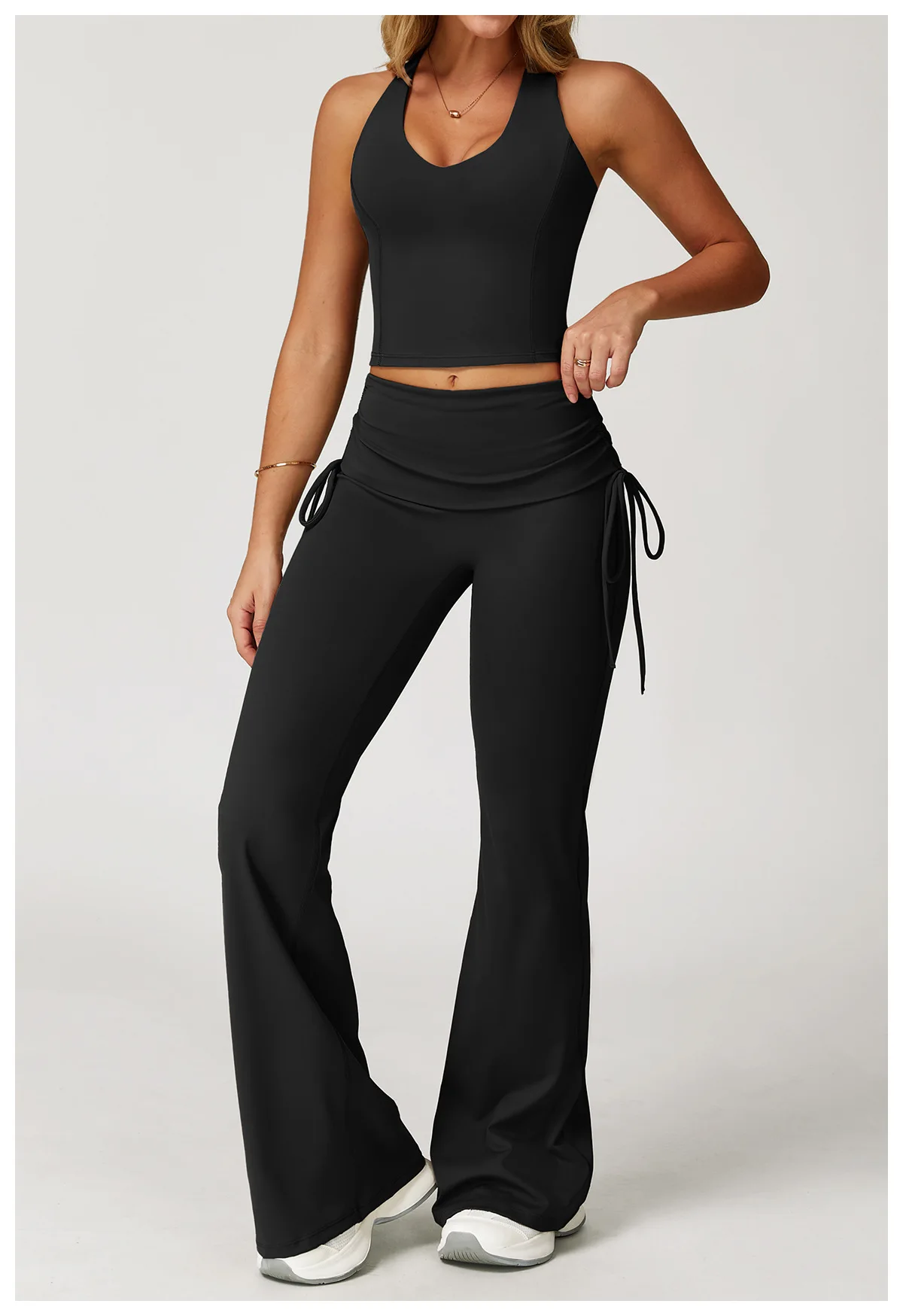 Seamless Flare Yoga Set Two Piece Halter Crop and Foldover Waist Leggings - Image 11