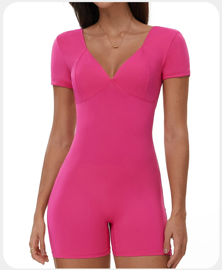 Sculpted Seamless Yoga Romper with Open Back and Ruched Detail for Women - Image 16