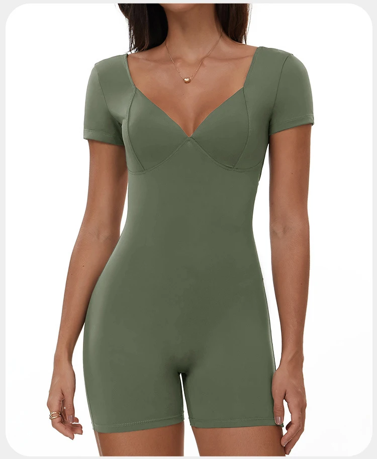Sculpted Seamless Yoga Romper with Open Back and Ruched Detail for Women - Image 7