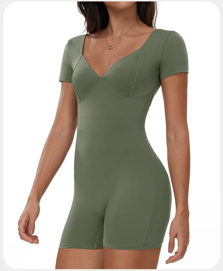 Sculpted Seamless Yoga Romper with Open Back and Ruched Detail for Women - Image 9
