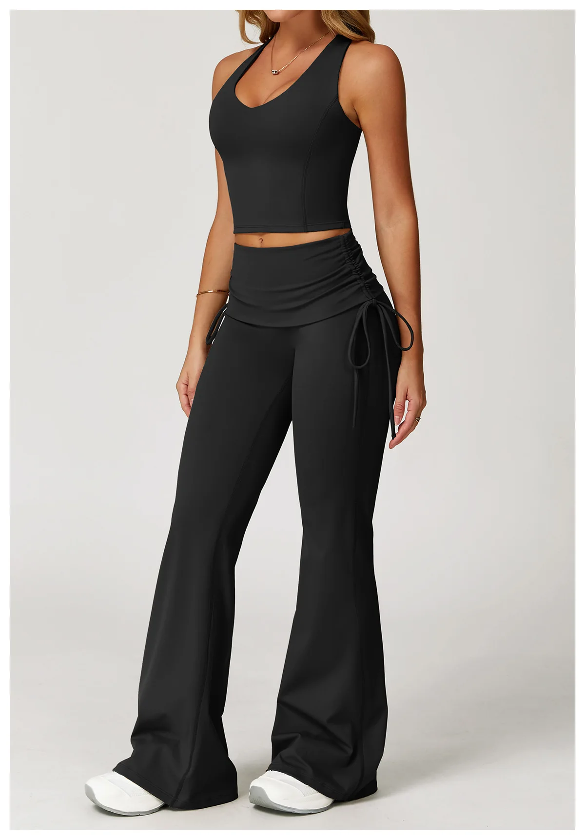 Seamless Flare Yoga Set Two Piece Halter Crop and Foldover Waist Leggings - Image 13