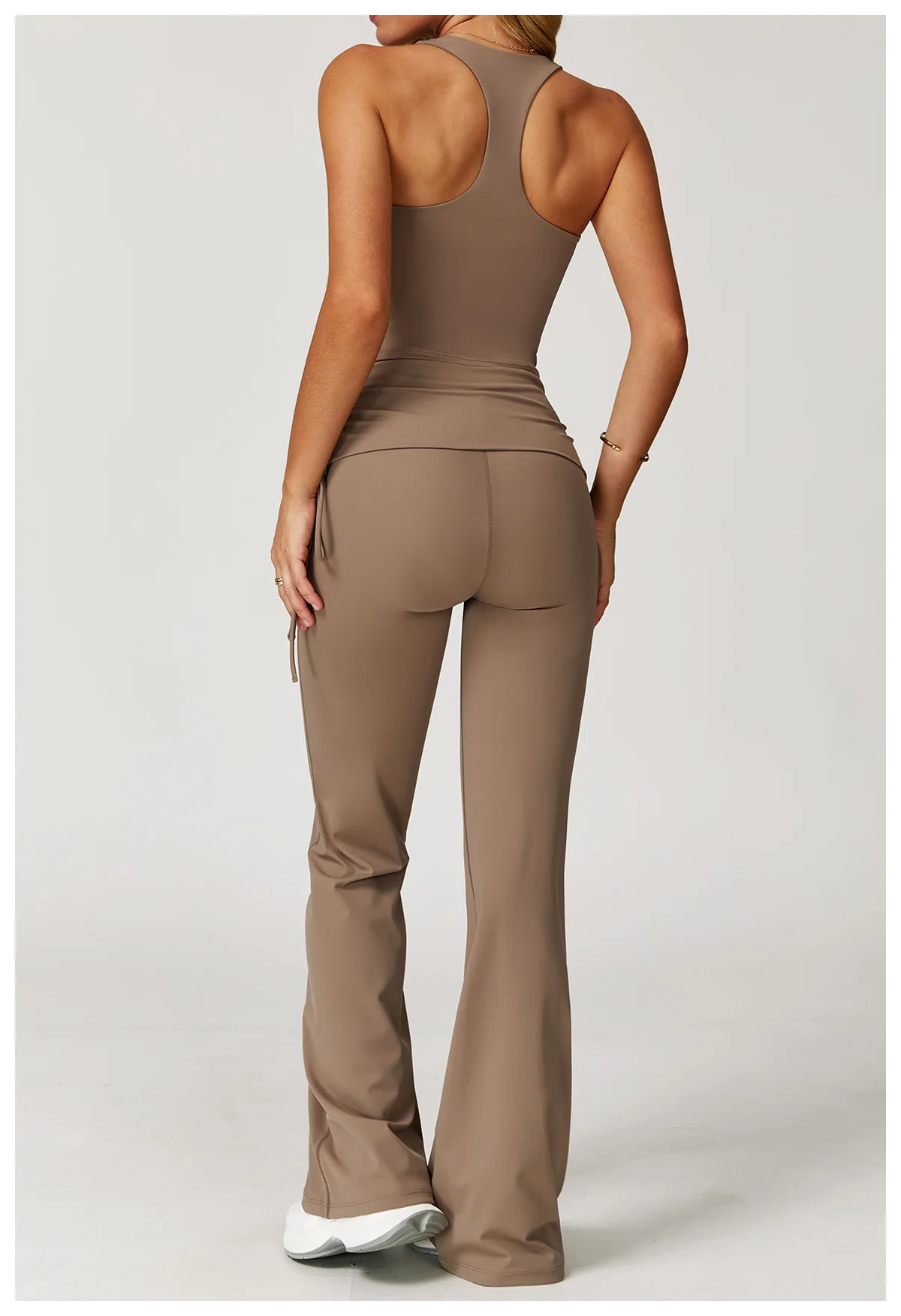 Seamless Flare Yoga Set Two Piece Halter Crop and Foldover Waist Leggings - Image 10