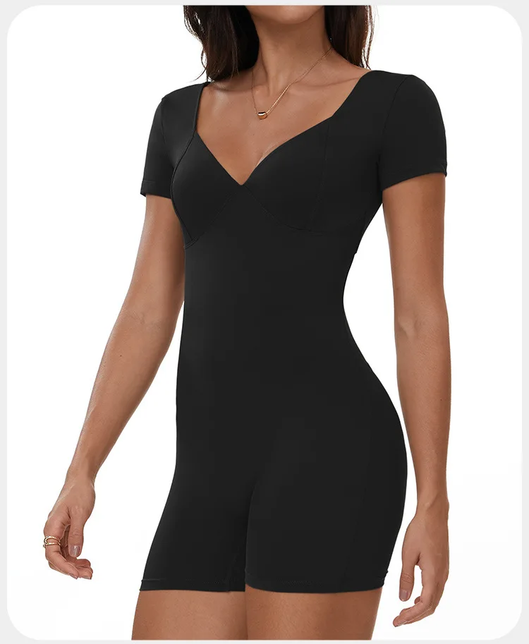 Sculpted Seamless Yoga Romper with Open Back and Ruched Detail for Women - Image 15
