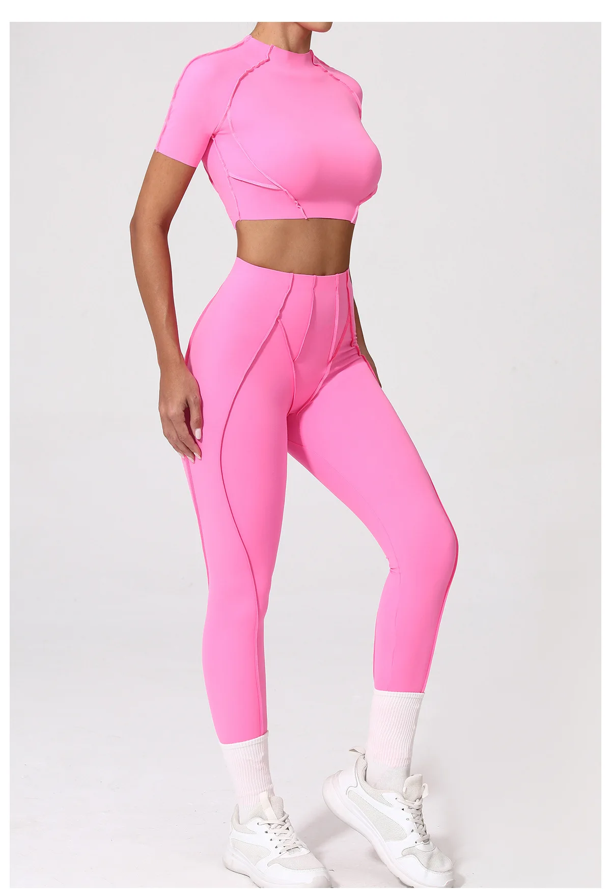 Seductive and Versatile: Embrace Your Inner Goddess with our Womens Fitness Suit Yoga Sets - Featuring Short Sleeves, High Waist Leggings, and Sensational Sportswear for a Sensuous Workout Experience!