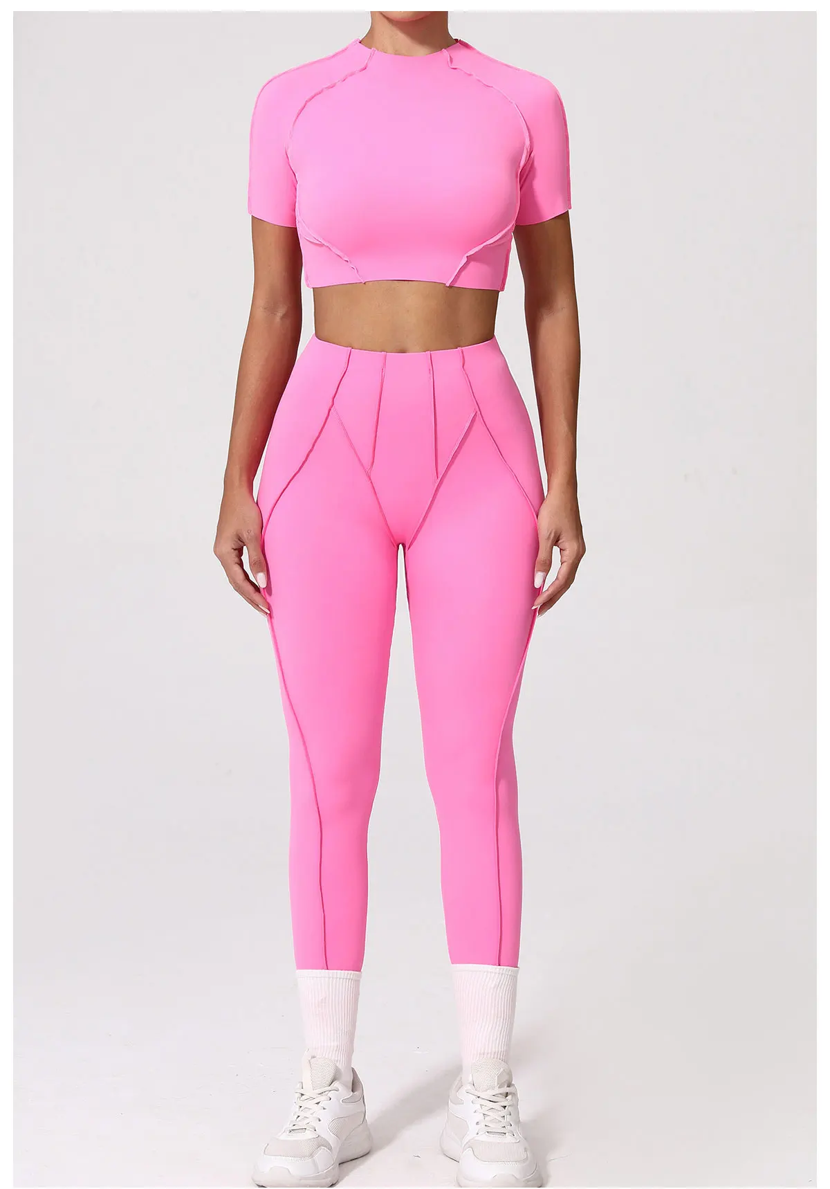 Unleash Your Inner Goddess with our Sensational Fitness Suit Yoga Sets - Perfect for Women Seeking High-Performance Sportswear and Sensuous Style! Indulge in a Wide Range of Options with Short Sleeves, High Waist Leggings