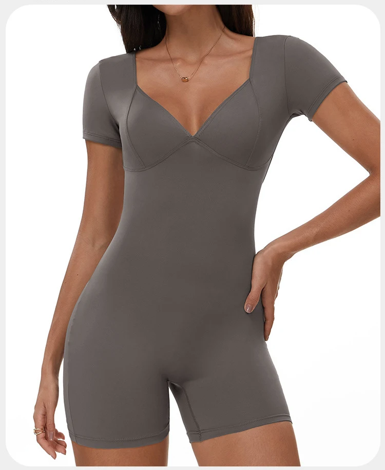 Sculpted Seamless Yoga Romper with Open Back and Ruched Detail for Women - Image 19