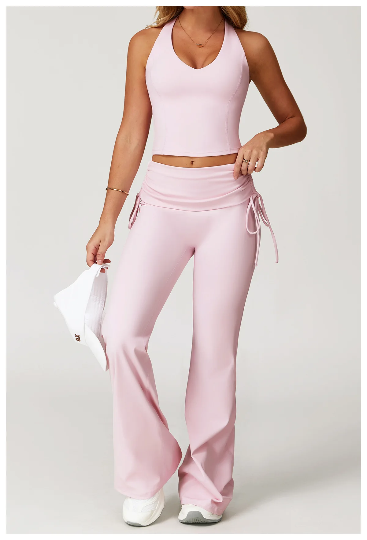 Seamless Flare Yoga Set Two Piece Halter Crop and Foldover Waist Leggings - Image 8