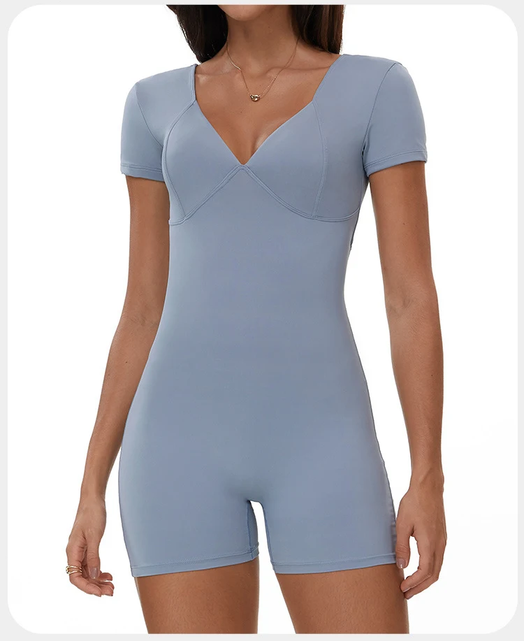 Sculpted Seamless Yoga Romper with Open Back and Ruched Detail for Women - Image 12