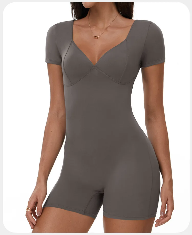 Sculpted Seamless Yoga Romper with Open Back and Ruched Detail for Women - Image 21