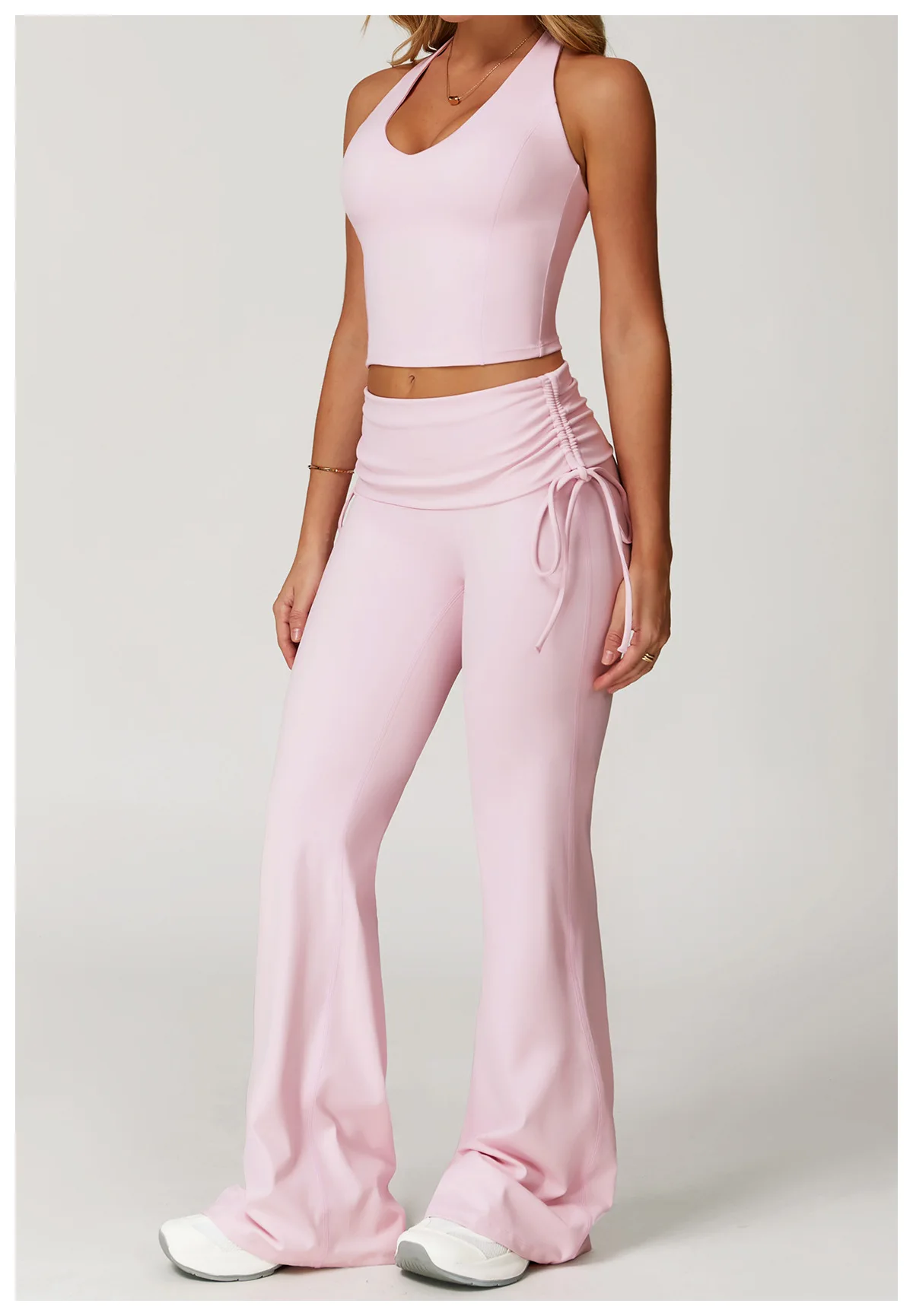Seamless Flare Yoga Set Two Piece Halter Crop and Foldover Waist Leggings - Image 6