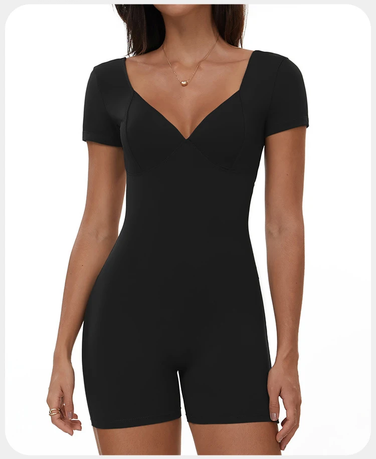 Sculpted Seamless Yoga Romper with Open Back and Ruched Detail for Women - Image 13
