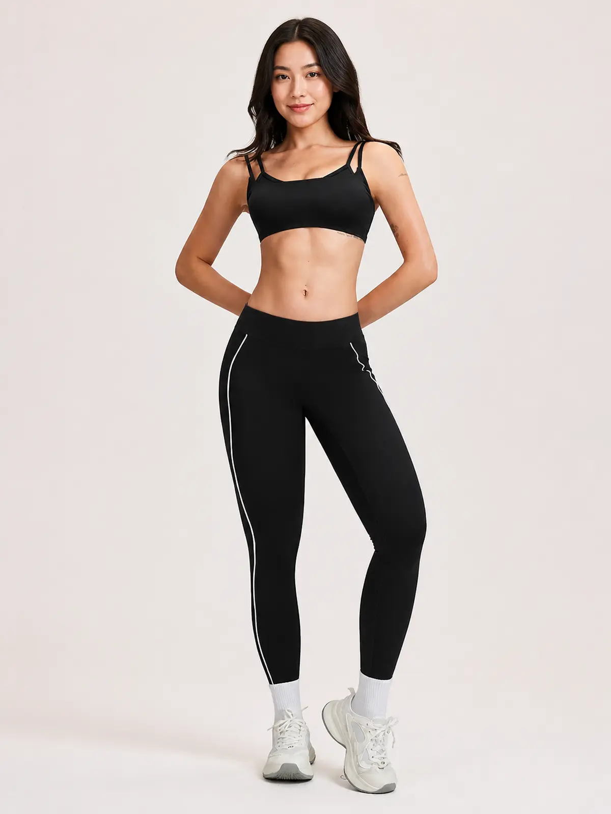 Amber Tempo Square-Neck Sports Bra and Full-Length Leggings Set — black — general — authoritative variation match