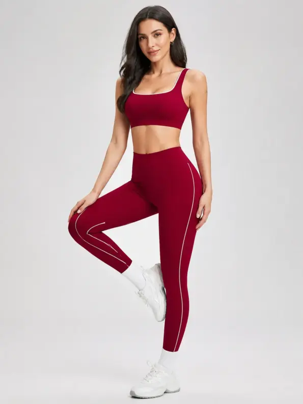 Amber Tempo Square-Neck Sports Bra and Full-Length Leggings Set — dark red — general — authoritative variation match