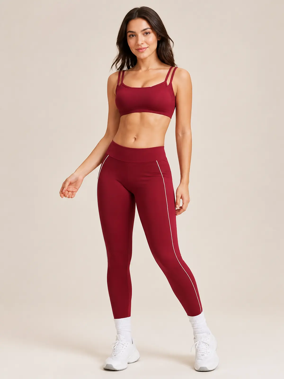 Amber Tempo Square-Neck Sports Bra and Full-Length Leggings Set — dark red — general — authoritative variation match