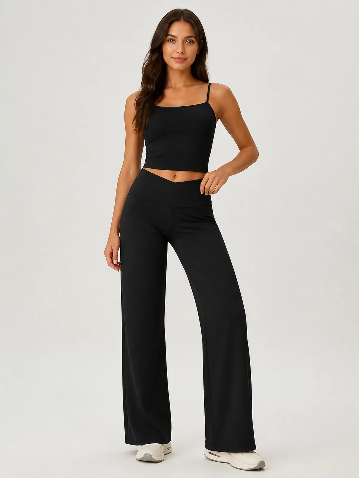 Arc Flow Wide-Leg Yoga Pants — black — authoritative variation match
