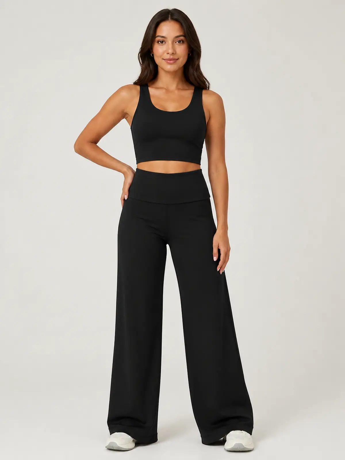 Arc Flow Wide-Leg Yoga Pants — black — authoritative variation match