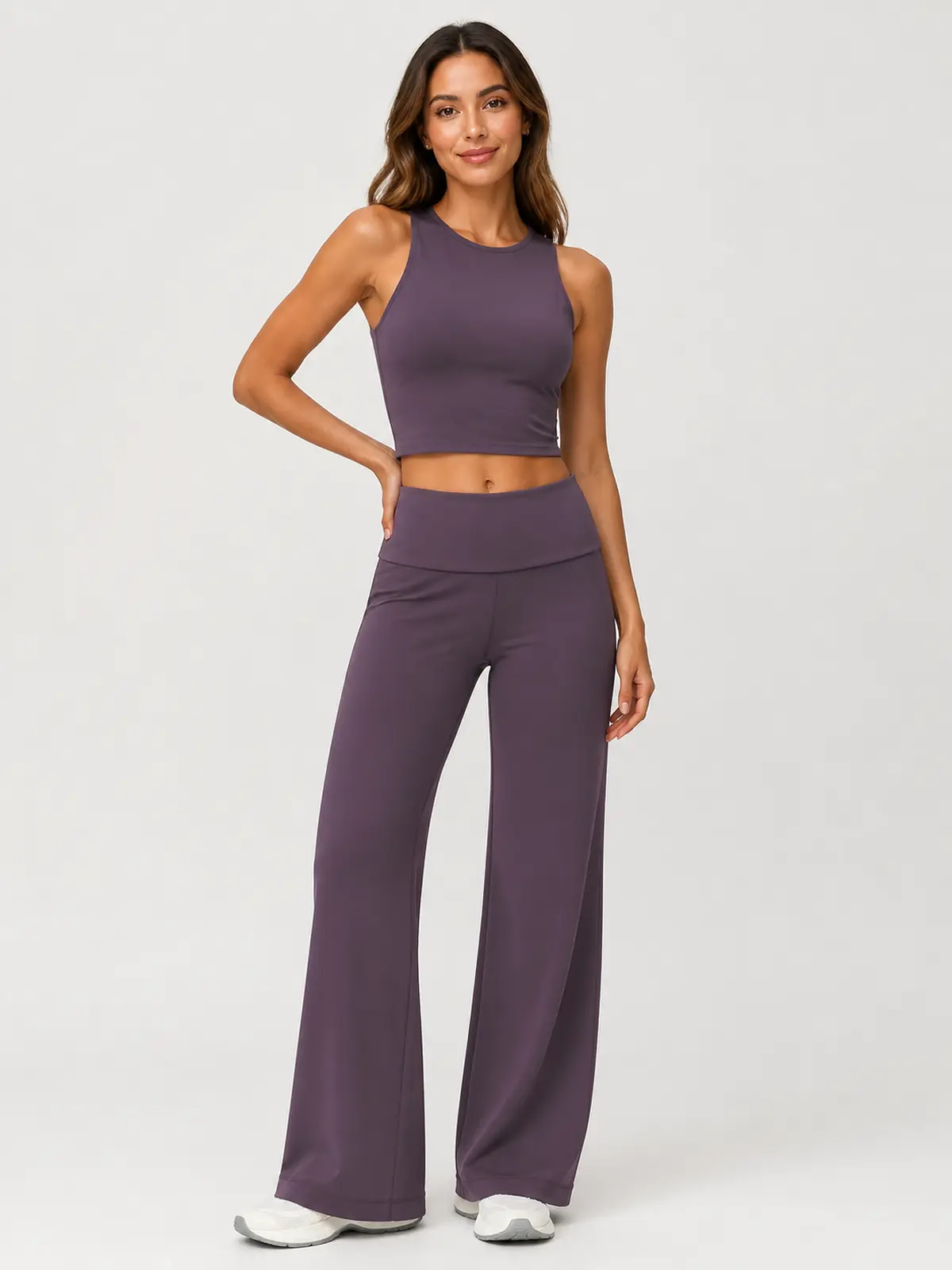 Arc Flow Wide-Leg Yoga Pants — eggplant purple — authoritative variation match