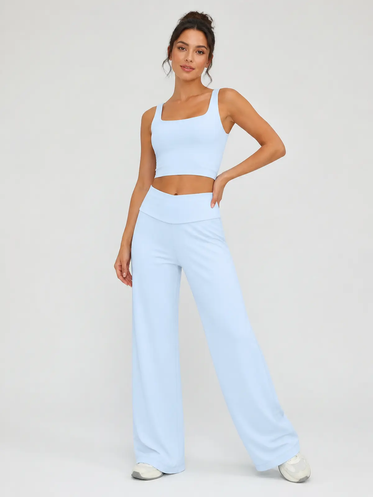 Arc Flow Wide-Leg Yoga Pants — light powder blue — authoritative variation match