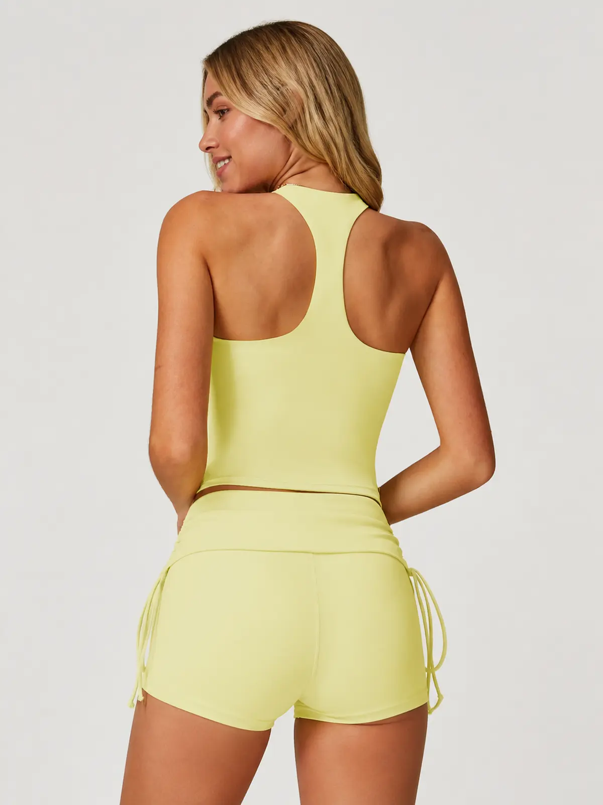 Aster Current Longline Racerback Sports Bra — pale yellow — crop-top — authoritative variation match