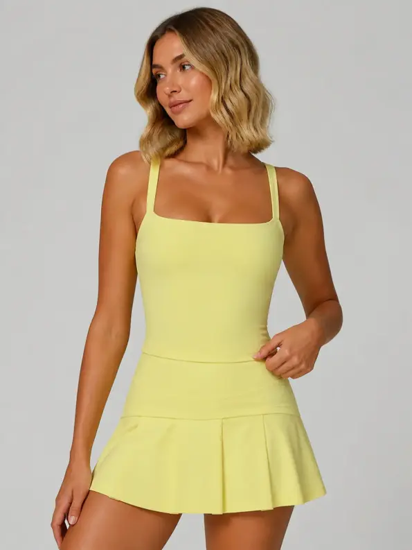 Aster Horizon Square-Neck Longline Sports Bra — pale yellow — tank-top — authoritative variation match