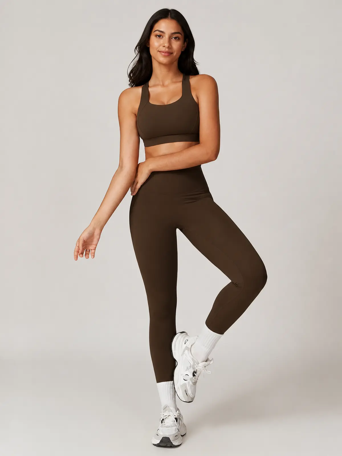 Aster Relay Sports Bra and Full-Length Leggings Set — dark brown — general — authoritative variation match