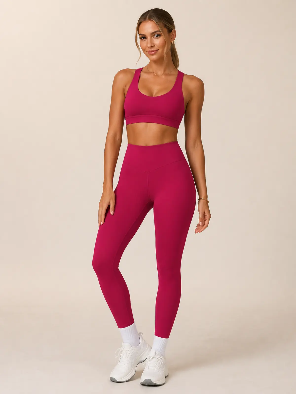 Aster Relay Sports Bra and Full-Length Leggings Set — deep rose pink — general — authoritative variation match