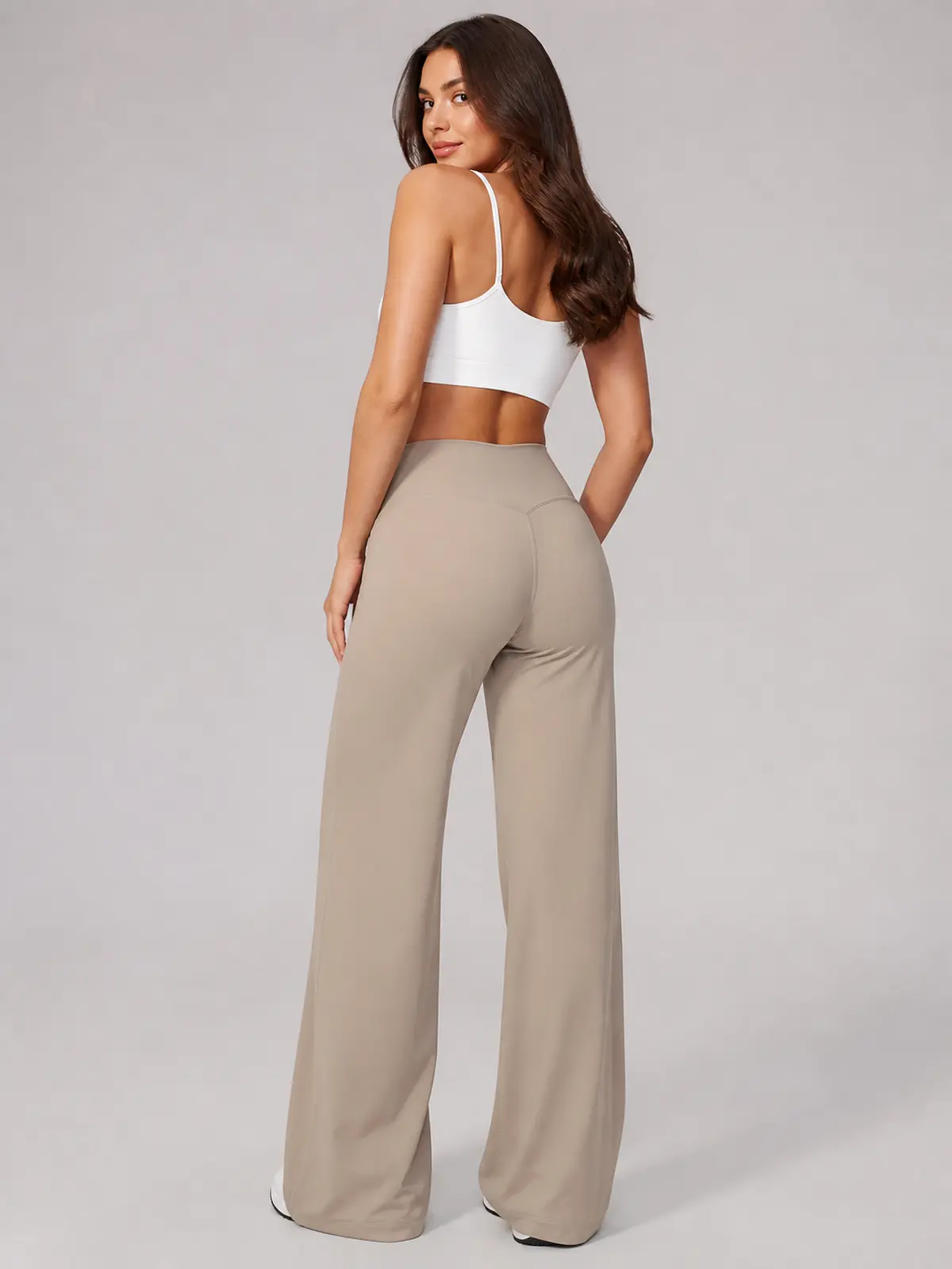 Asterine Passage High-Rise Flare Yoga Pants — beige — authoritative variation match