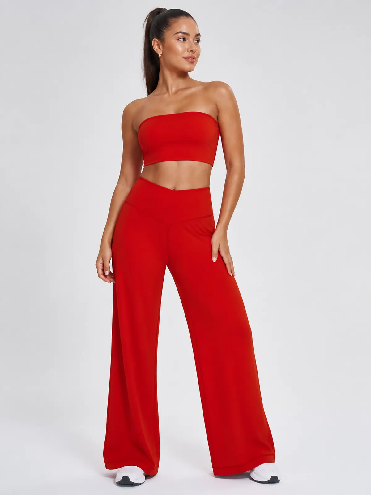 Asterine Passage High-Rise Flare Yoga Pants — bright red — authoritative variation match