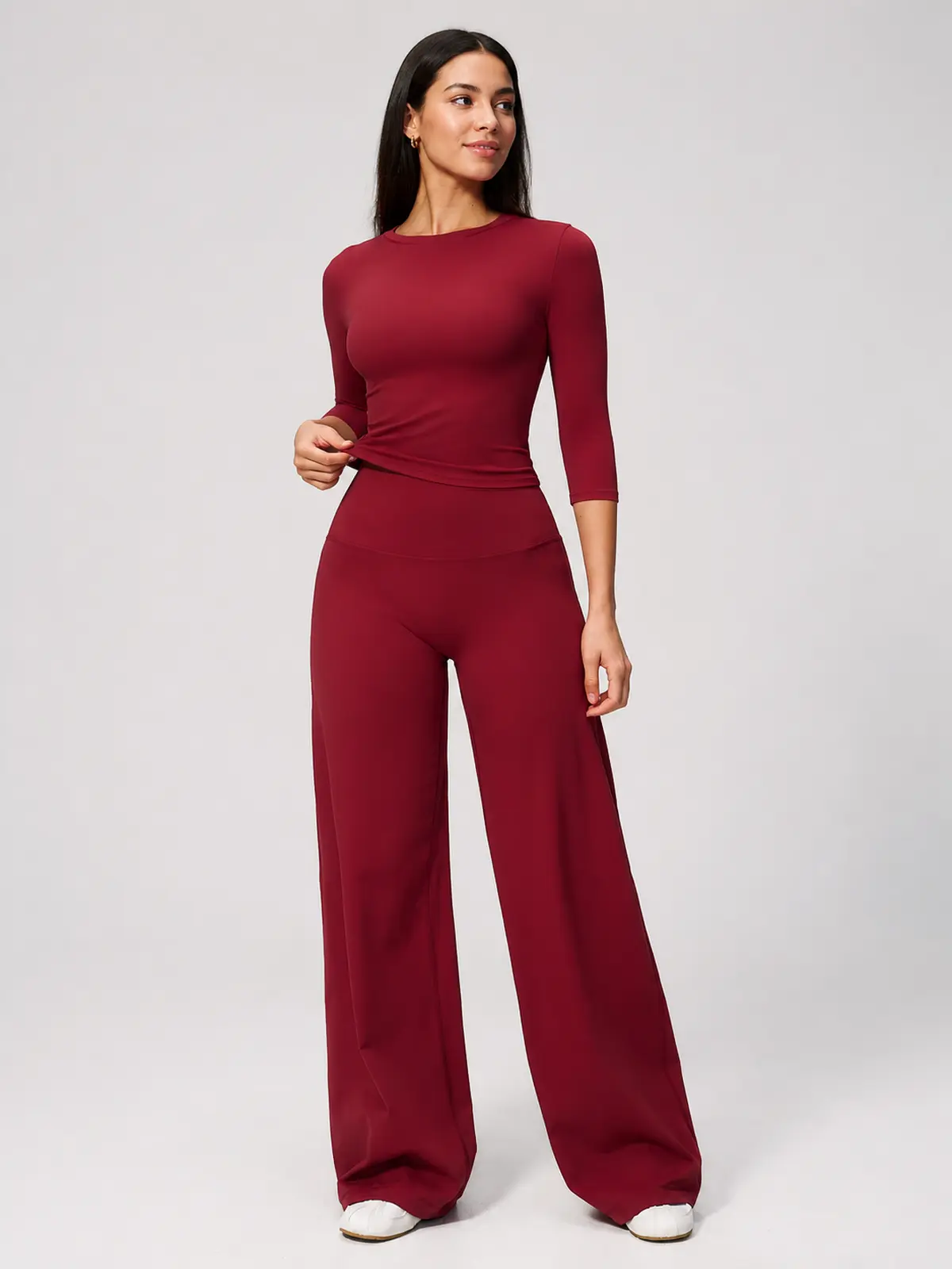 Asterine Passage High-Rise Flare Yoga Pants — cherry red — authoritative variation match