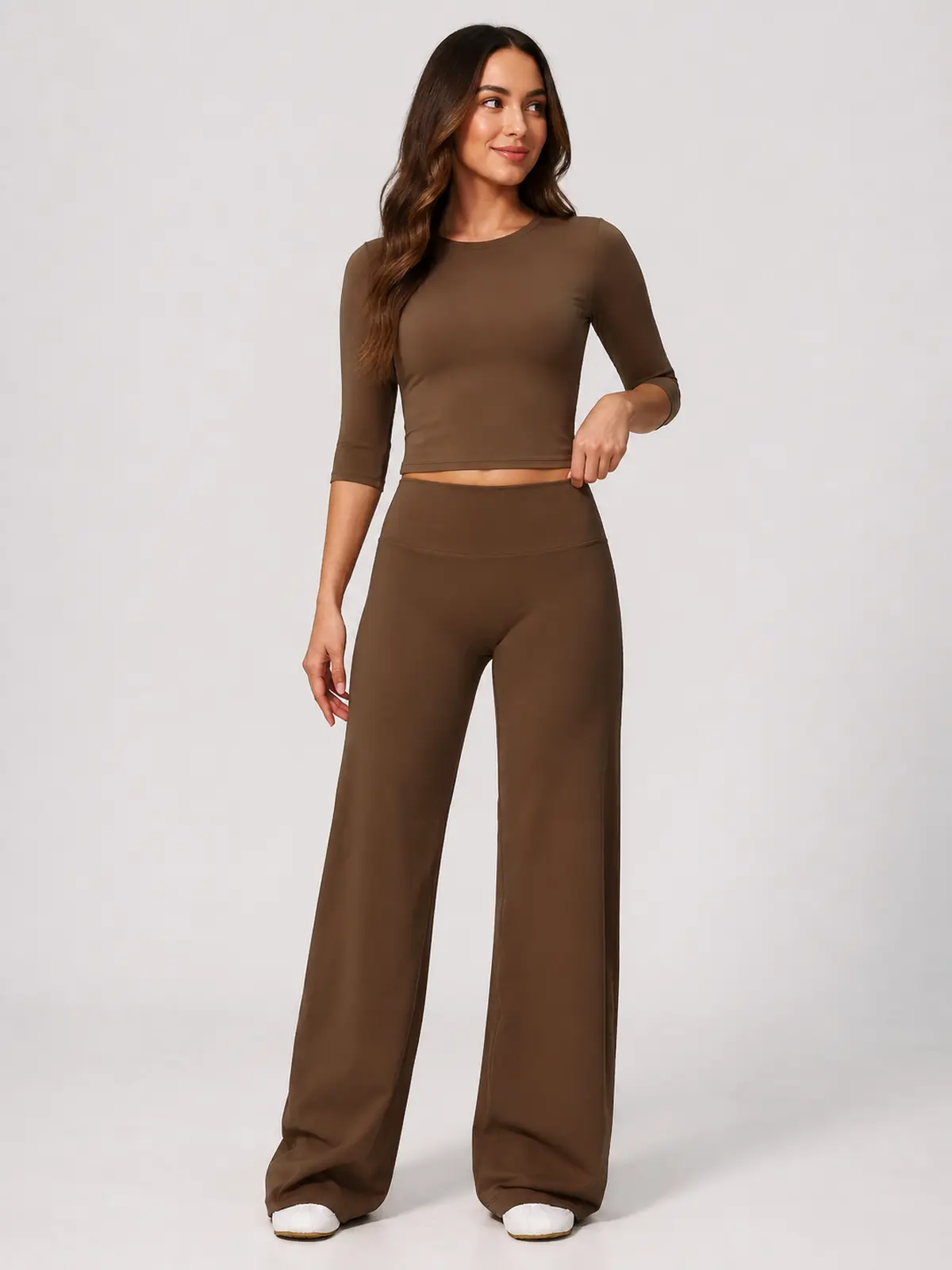 Asterine Passage High-Rise Flare Yoga Pants — chocolate brown — flare-leggings — authoritative variation image