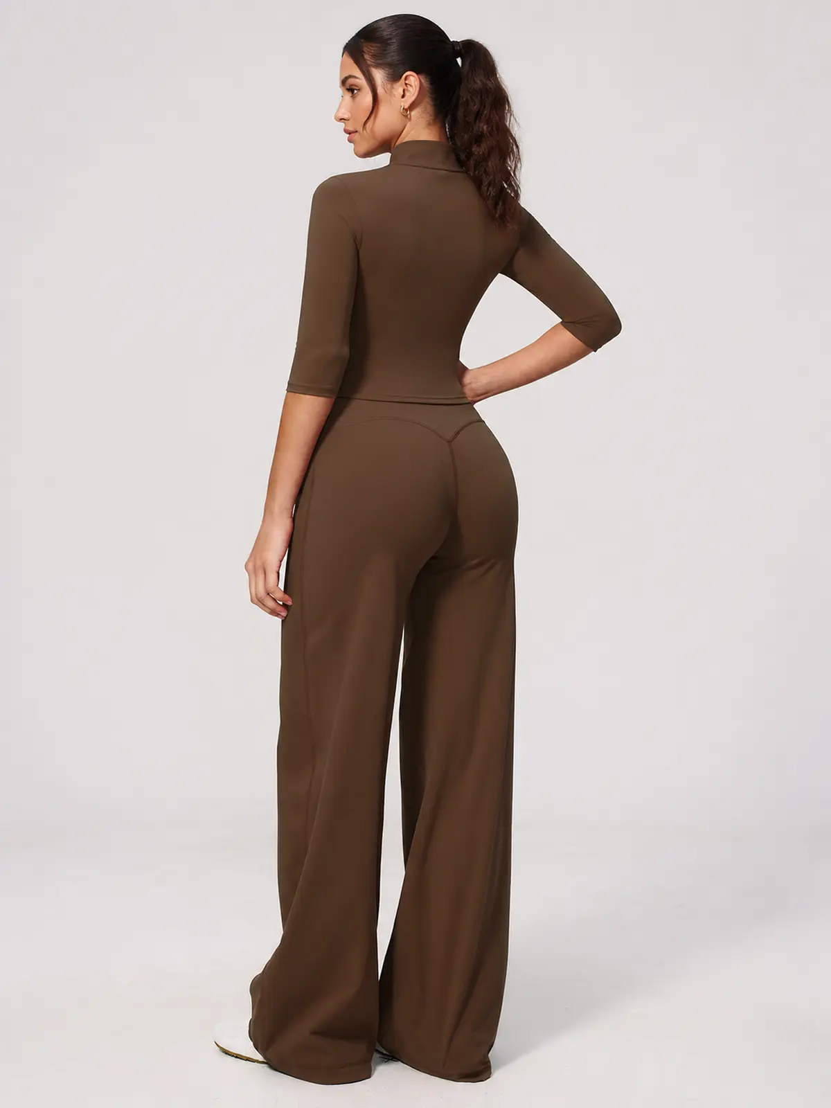 Asterine Passage High-Rise Flare Yoga Pants — chocolate brown — authoritative variation match